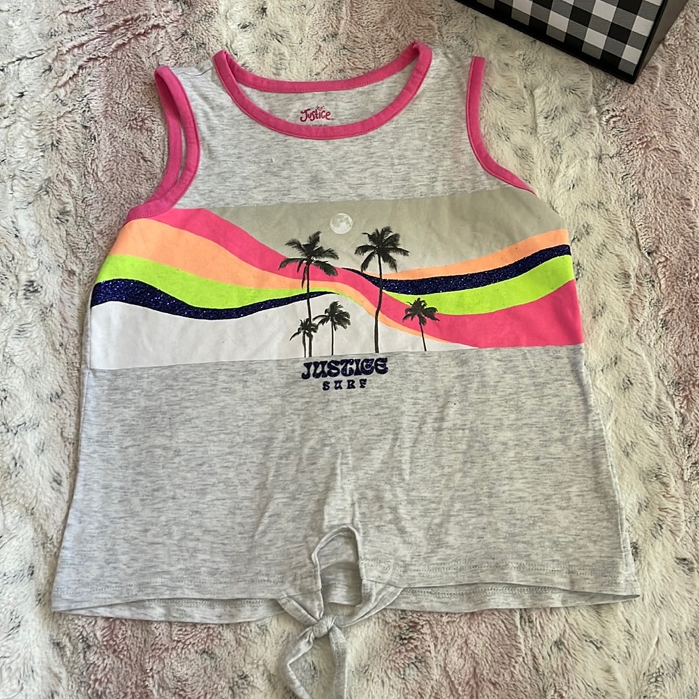 Justice Surf Tank Top front tie kids size S (7-8)